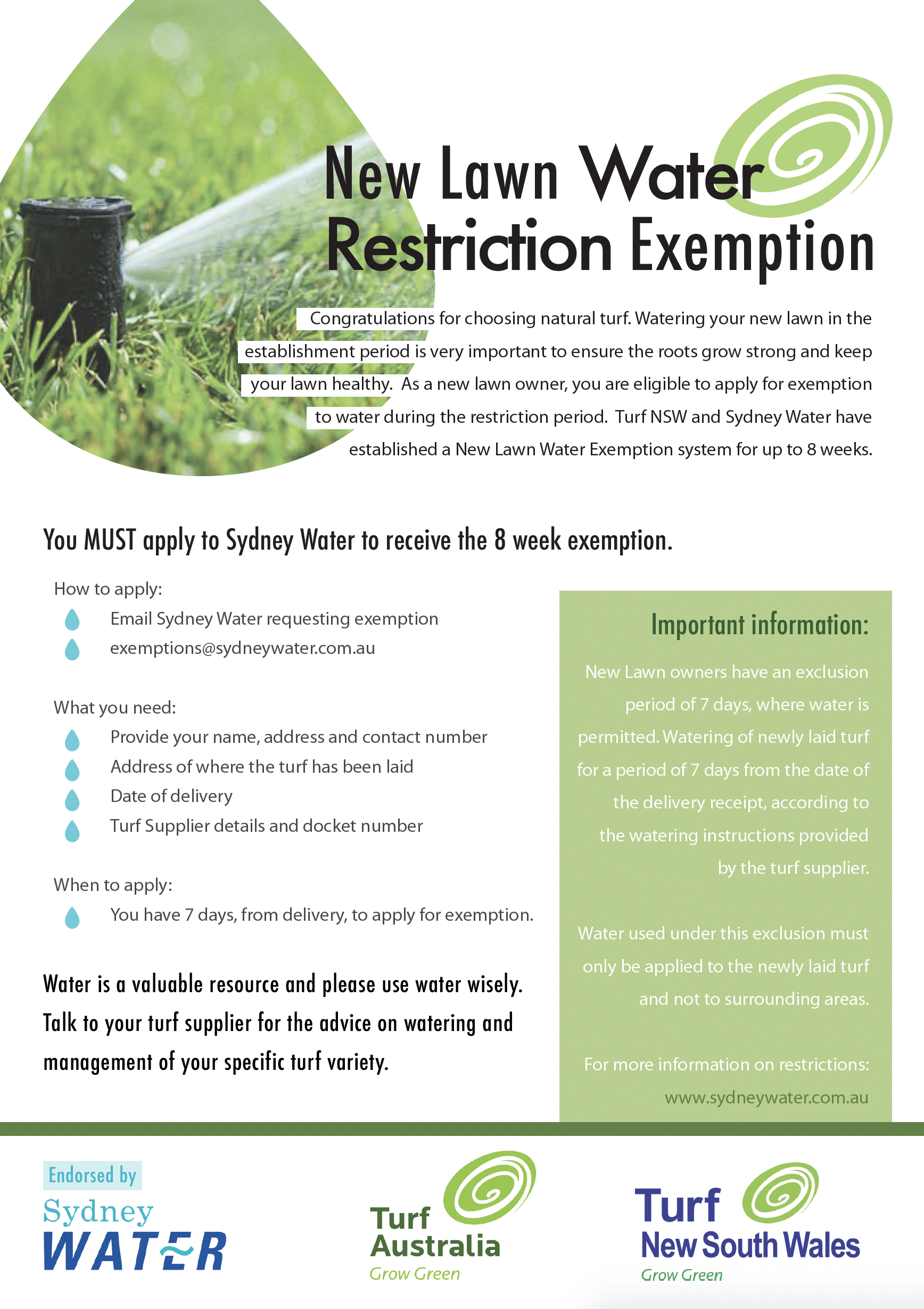 New Lawn Water Restriction Exemption June 2019